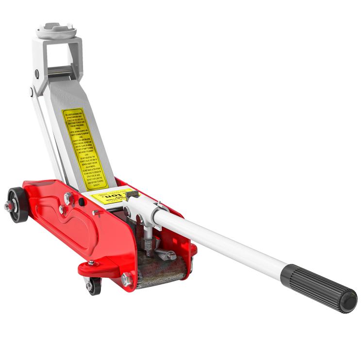 2-Ton Hydraulic Car Jack with Adjustable Height (12–30 cm) and 4 Wheels – Red and Yellow