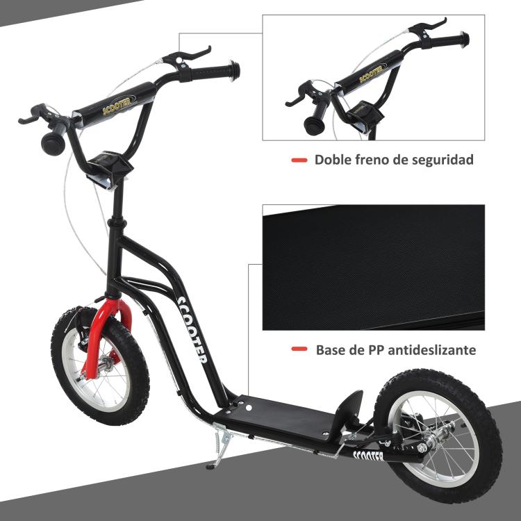 Children's Scooter (Ages 5+) with Height-Adjustable Handlebar and Steel Frame, 100 kg Load Capacity, 120x58x75-80 cm, Black