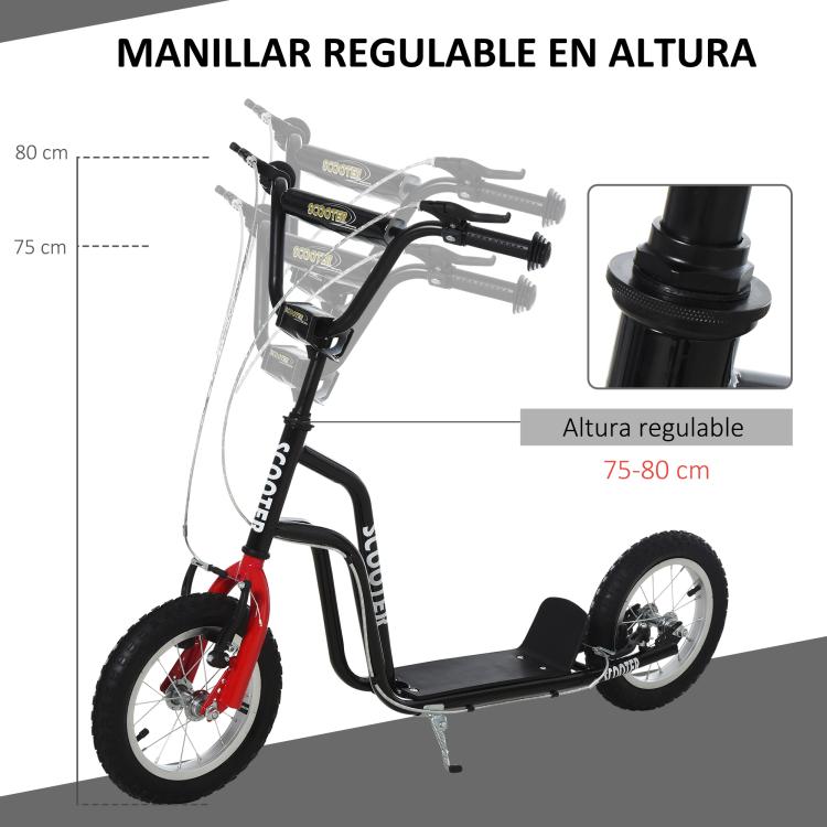 Children's Scooter (Ages 5+) with Height-Adjustable Handlebar and Steel Frame, 100 kg Load Capacity, 120x58x75-80 cm, Black
