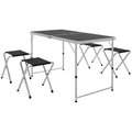 Folding Camping Table in Suitcase Style with 4 Folding Stools, Table 120x60x55-70 cm and Stools 33x28x37 cm, Black
