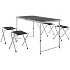 Folding Camping Table in Suitcase Style with 4 Folding Stools, Table 120x60x55-70 cm and Stools 33x28x37 cm, Black