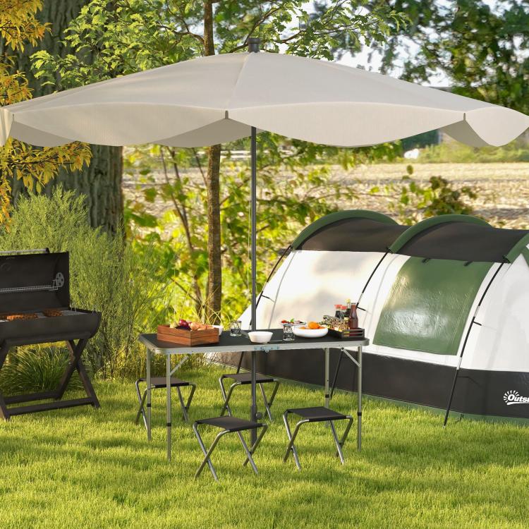 Folding Camping Table in Suitcase Style with 4 Folding Stools, Table 120x60x55-70 cm and Stools 33x28x37 cm, Black