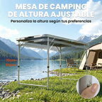 Folding Camping Table in Suitcase Style with 4 Folding Stools, Table 120x60x55-70 cm and Stools 33x28x37 cm, Black