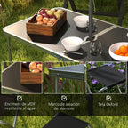 Folding Camping Table in Suitcase Style with 4 Folding Stools, Table 120x60x55-70 cm and Stools 33x28x37 cm, Black