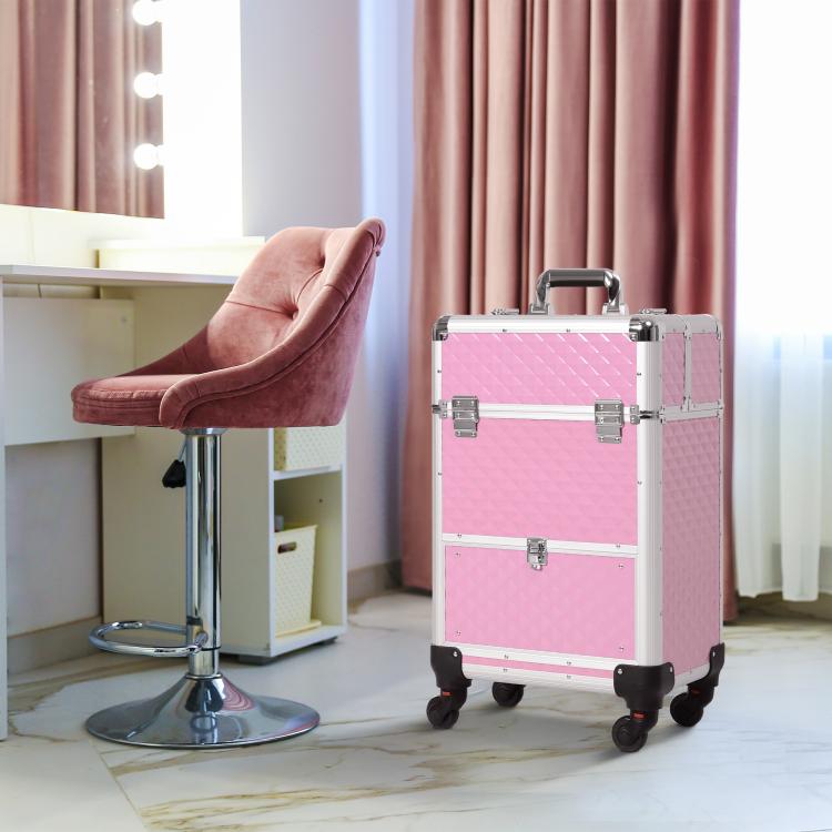 Professional Makeup Case with Drawer – Rolling Makeup Trolley for Travel and Work (34x25x62 cm) – Pink — view 4