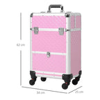 Professional Makeup Case with Drawer – Rolling Makeup Trolley for Travel and Work (34x25x62 cm) – Pink — view 5