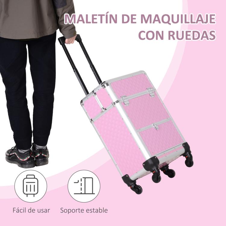 Professional Makeup Case with Drawer – Rolling Makeup Trolley for Travel and Work (34x25x62 cm) – Pink — view 7