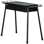 Charcoal BBQ with 2 Stainless Steel Grills, Portable BBQ with 2 Spice Racks for Camping, 94x39x70 cm, Black