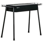 Charcoal BBQ with 2 Stainless Steel Grills, Portable BBQ with 2 Spice Racks for Camping, 94x39x70 cm, Black