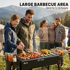 Charcoal BBQ with 2 Stainless Steel Grills, Portable BBQ with 2 Spice Racks for Camping, 94x39x70 cm, Black