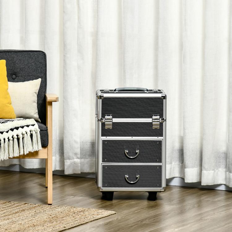 Professional Makeup Case / Cosmetic Case with 6 Extendable Drawers and Key Lock, 36x23x58cm, Black — view 4