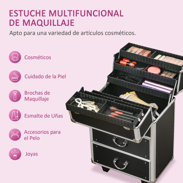 Professional Makeup Case / Cosmetic Case with 6 Extendable Drawers and Key Lock, 36x23x58cm, Black — view 6