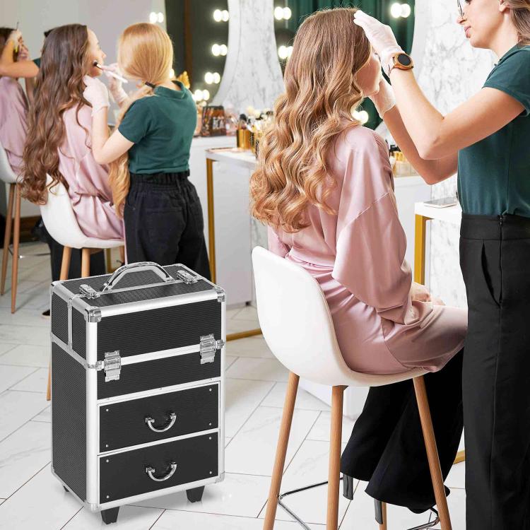 Professional Makeup Case / Cosmetic Case with 6 Extendable Drawers and Key Lock, 36x23x58cm, Black — view 9