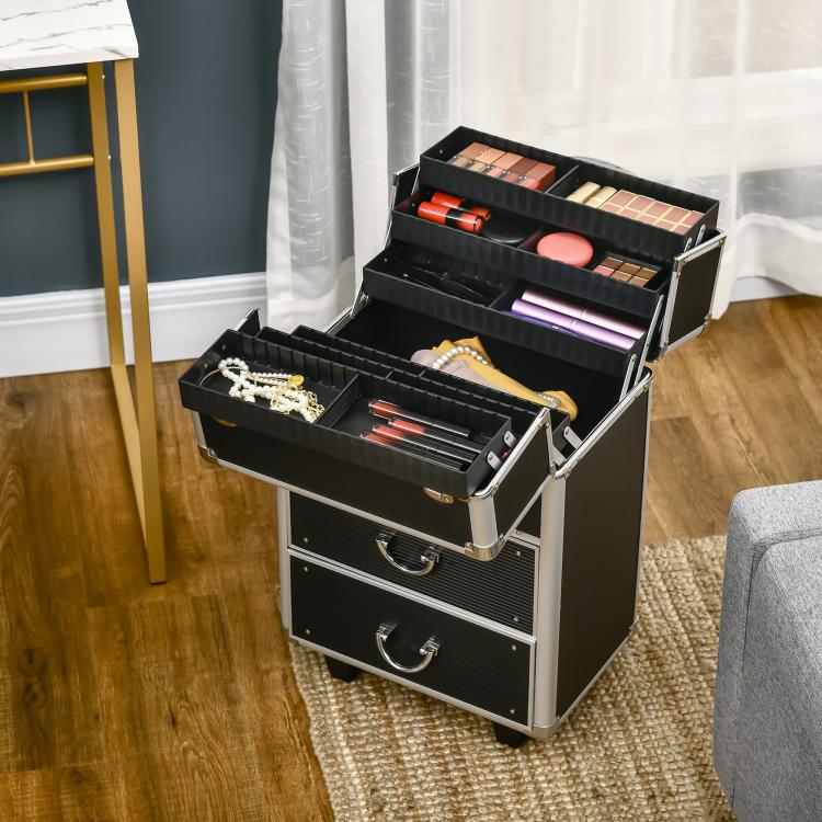Professional Makeup Case / Cosmetic Case with 6 Extendable Drawers and Key Lock, 36x23x58cm, Black — view 10