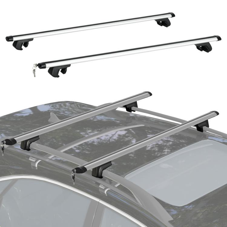 Universal Aluminum Roof Bars – Lockable Car Roof Rack – 75 kg Load Capacity – 123.5 cm – Silver