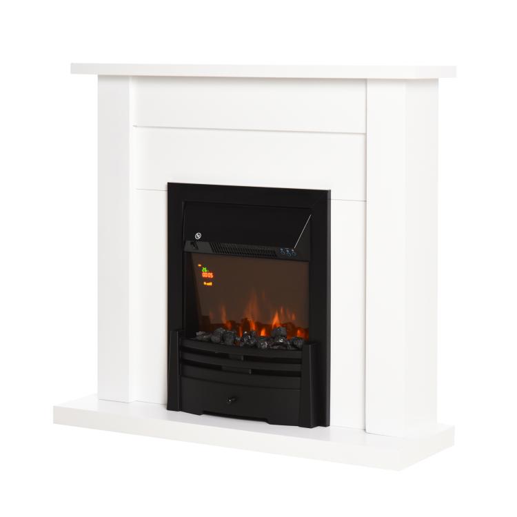 Decorative Electric Fireplace with 2 Heat Settings, Timer, and Adjustable Flame – White (102x30x95cm)