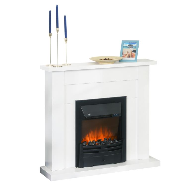 Decorative Electric Fireplace with 2 Heat Settings, Timer, and Adjustable Flame – White (102x30x95cm) — view 2