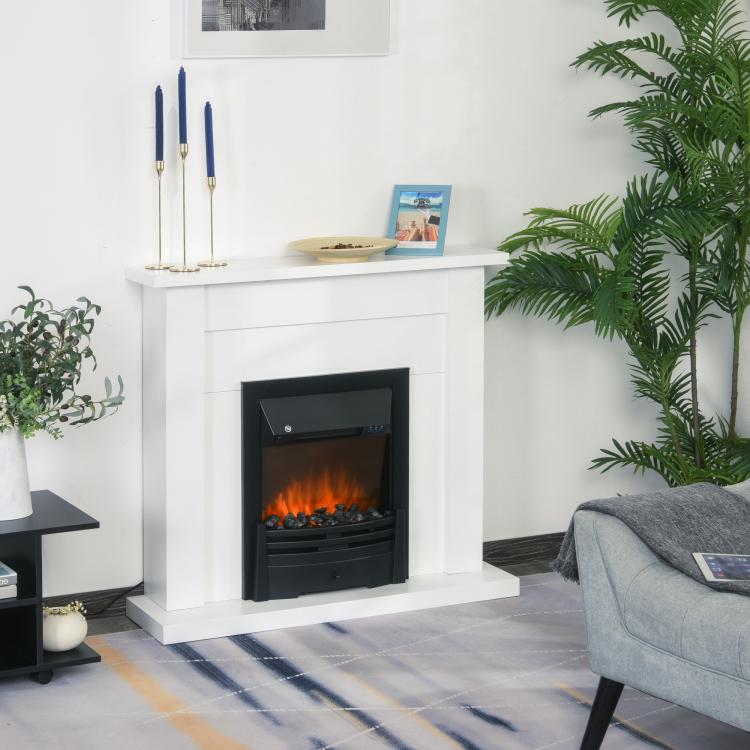 Decorative Electric Fireplace with 2 Heat Settings, Timer, and Adjustable Flame – White (102x30x95cm) — view 4