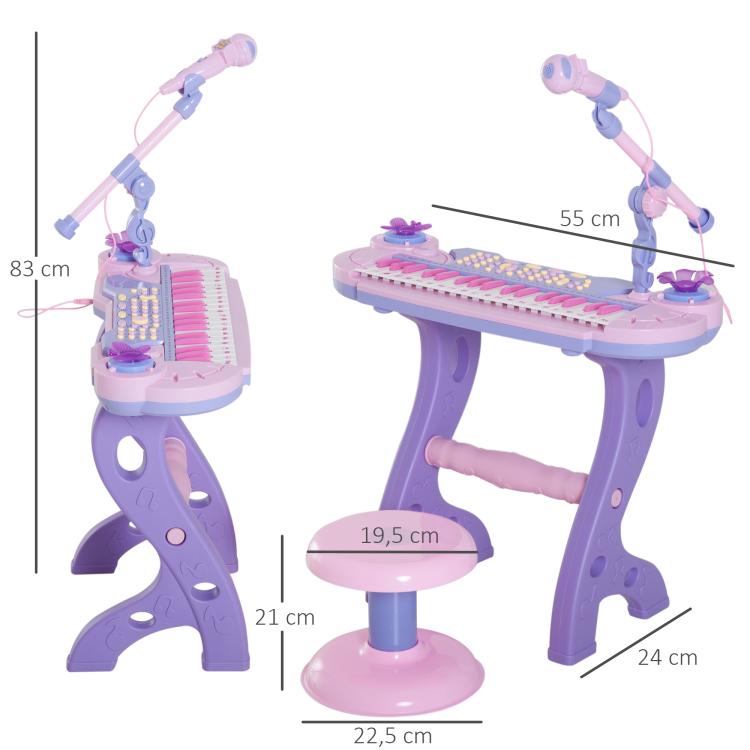 37-Key Kids Piano Keyboard, Electronic Musical Toy with Microphone, Stool, Lights, 22 Songs, USB/MP3 Karaoke, Educational Toy for Kids Ages 3+ (Pink) — view 5