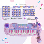 37-Key Kids Piano Keyboard, Electronic Musical Toy with Microphone, Stool, Lights, 22 Songs, USB/MP3 Karaoke, Educational Toy for Kids Ages 3+ (Pink) — view 6