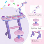 37-Key Kids Piano Keyboard, Electronic Musical Toy with Microphone, Stool, Lights, 22 Songs, USB/MP3 Karaoke, Educational Toy for Kids Ages 3+ (Pink) — view 8