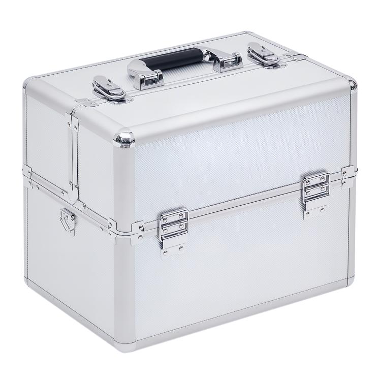 36.5 x 24 x 29 cm 3-Tier Makeup Case, Professional Cosmetic Organizer with Adjustable Dividers and Lockable Aluminum Case (Silver)