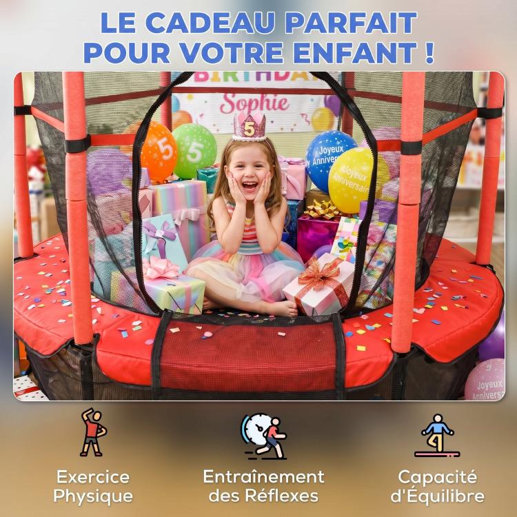 Children's Trampoline (? 1.63m x 1.9m H) – Includes Safety Net, Zippered Door, Spring Cover, and 6 Padded Poles – Red