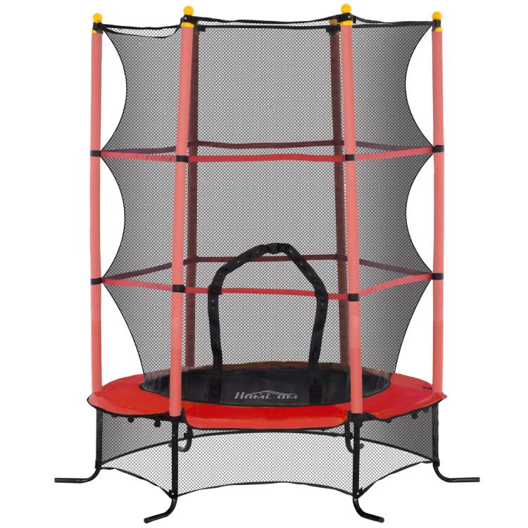 Children's Trampoline (? 1.63m x 1.9m H) – Includes Safety Net, Zippered Door, Spring Cover, and 6 Padded Poles – Red