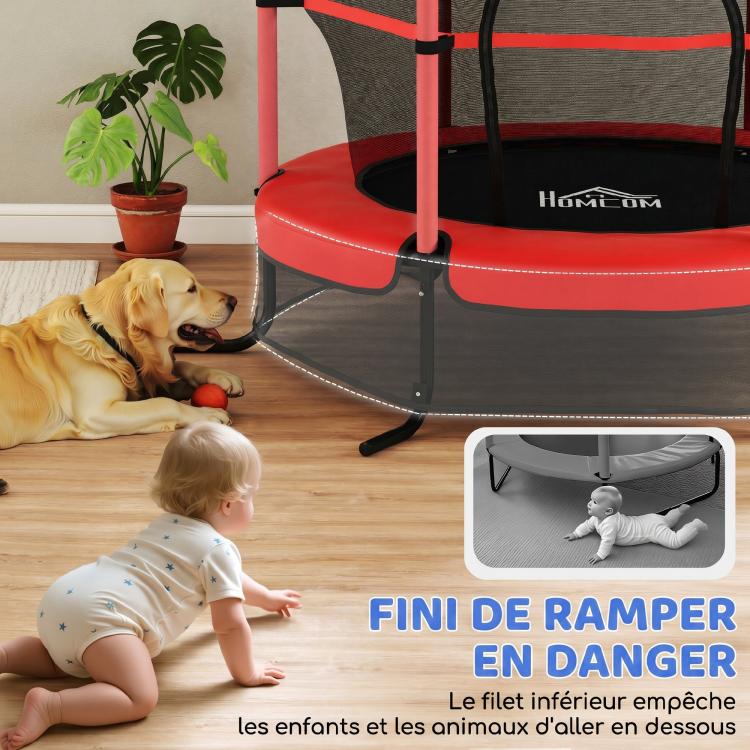 Children's Trampoline (? 1.63m x 1.9m H) – Includes Safety Net, Zippered Door, Spring Cover, and 6 Padded Poles – Red