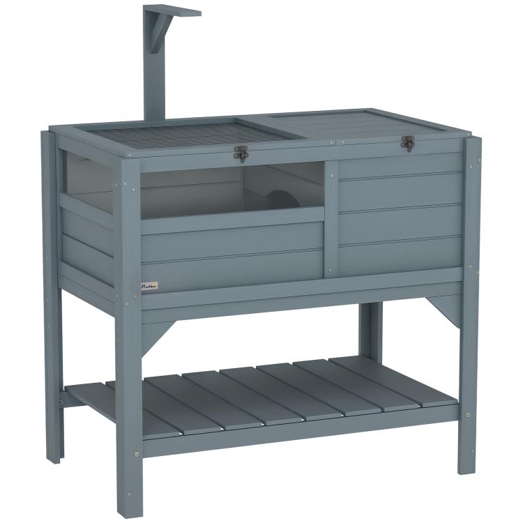 Raised wooden tortoise enclosure with storage shelf (fir wood) – dims. 103H x 84L x 51W cm