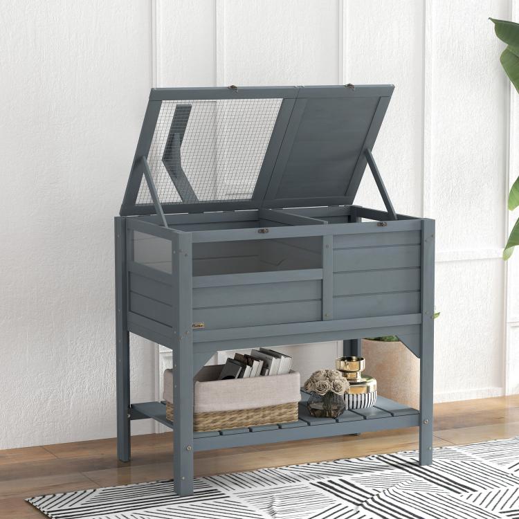 Raised wooden tortoise enclosure with storage shelf (fir wood) – dims. 103H x 84L x 51W cm — view 11