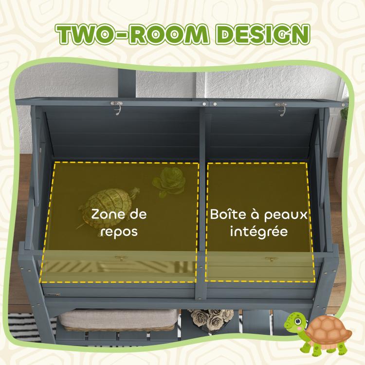 Raised wooden tortoise enclosure with storage shelf (fir wood) – dims. 103H x 84L x 51W cm — view 6
