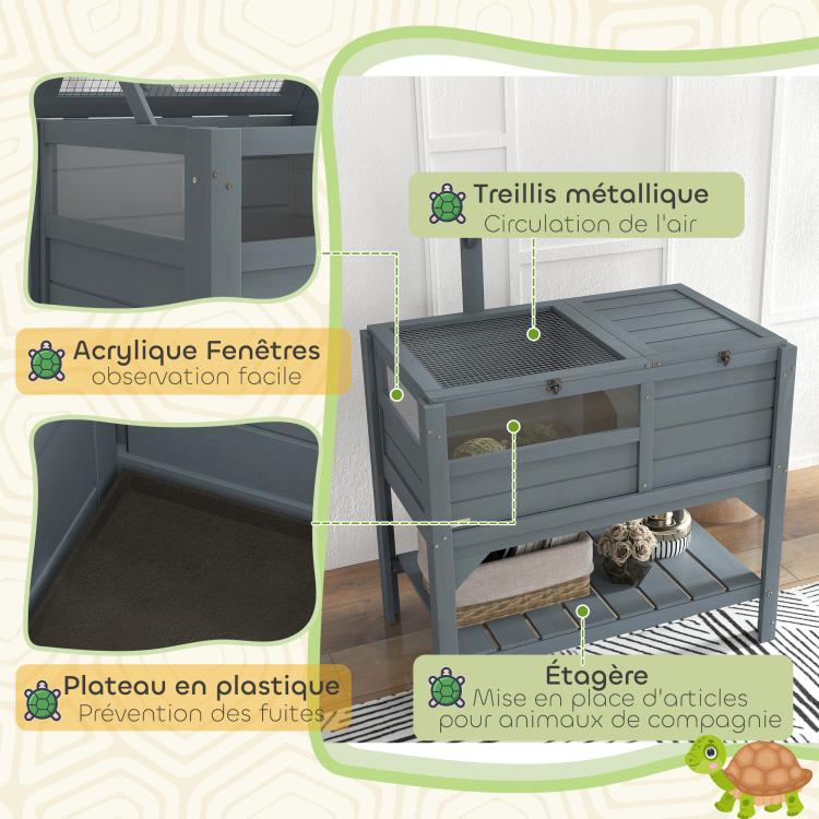 Raised wooden tortoise enclosure with storage shelf (fir wood) – dims. 103H x 84L x 51W cm — view 9