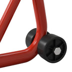 Motorcycle stand, front stand with adjustable pin and swingarm adapters, red