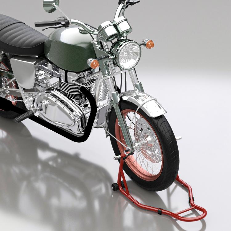Motorcycle stand, front stand with adjustable pin and swingarm adapters, red