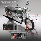 Motorcycle stand, front stand with adjustable pin and swingarm adapters, red