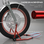 Motorcycle stand, front stand with adjustable pin and swingarm adapters, red