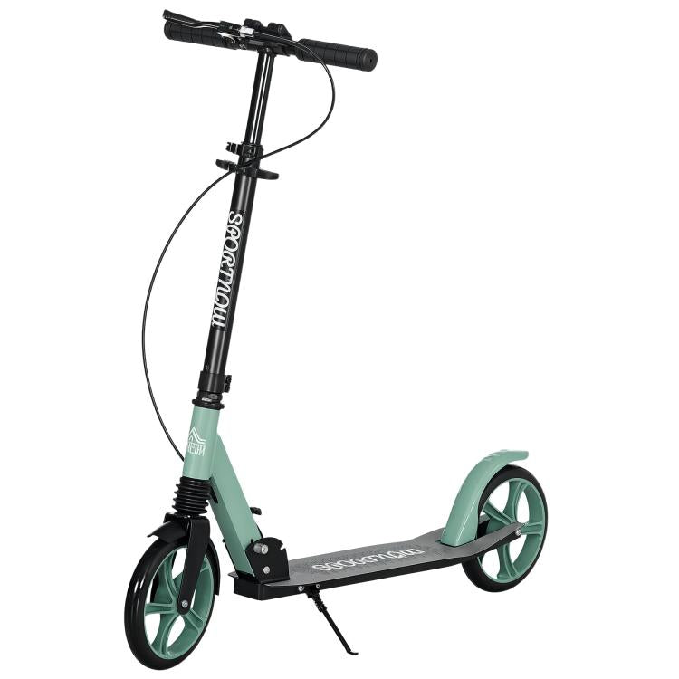 Folding Scooter with Adjustable Handlebars for Adults 14+, 20cm Large Wheels, Shock Absorber, Green