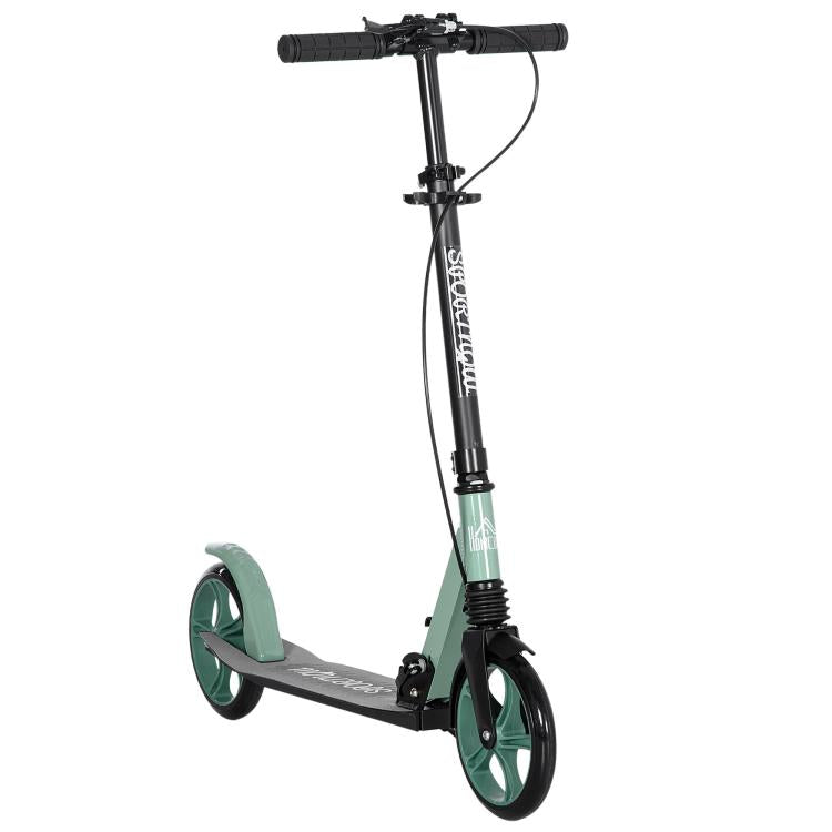 Folding Scooter with Adjustable Handlebars for Adults 14+, 20cm Large Wheels, Shock Absorber, Green