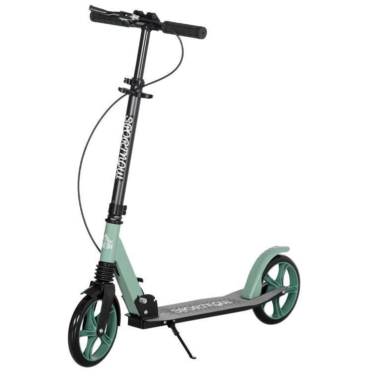 Folding Scooter with Adjustable Handlebars for Adults 14+, 20cm Large Wheels, Shock Absorber, Green
