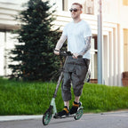Folding Scooter with Adjustable Handlebars for Adults 14+, 20cm Large Wheels, Shock Absorber, Green