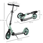 Folding Scooter with Adjustable Handlebars for Adults 14+, 20cm Large Wheels, Shock Absorber, Green