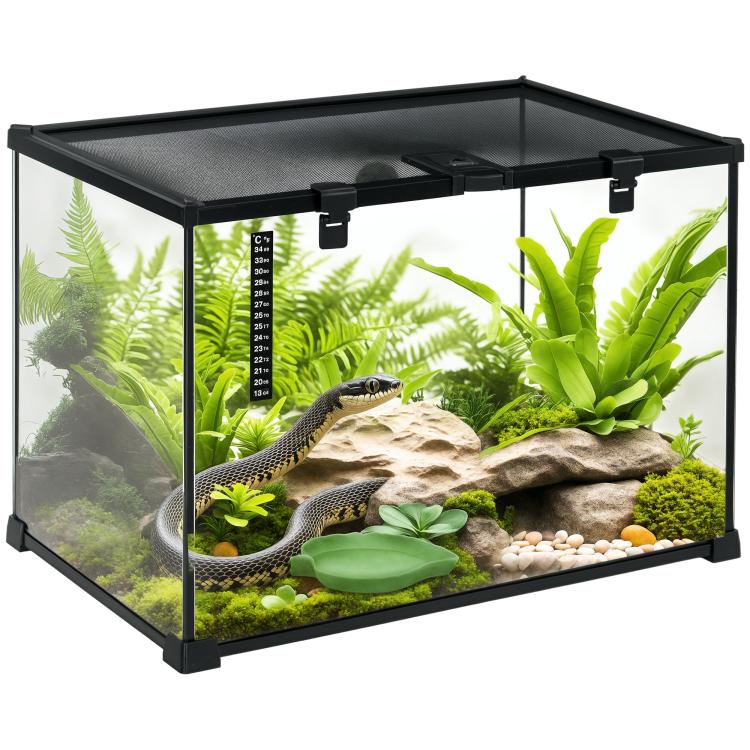 Reptile box / reptile breeding box / terrarium habitat – sliding lid, wire mesh, thermometer