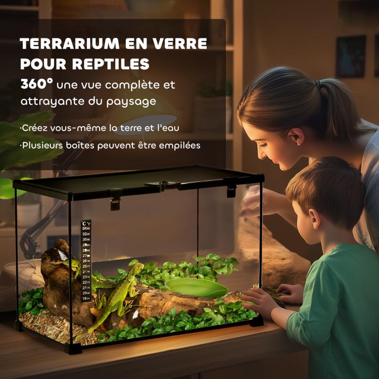 Reptile box / reptile breeding box / terrarium habitat – sliding lid, wire mesh, thermometer — view 6