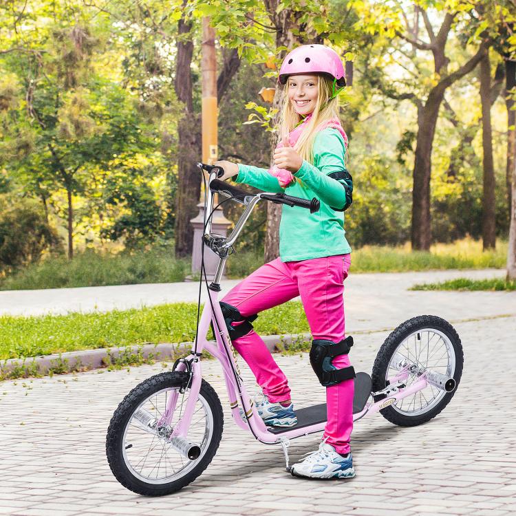 Large-wheel scooter (41 cm pneumatic tires) with pegs – Pink