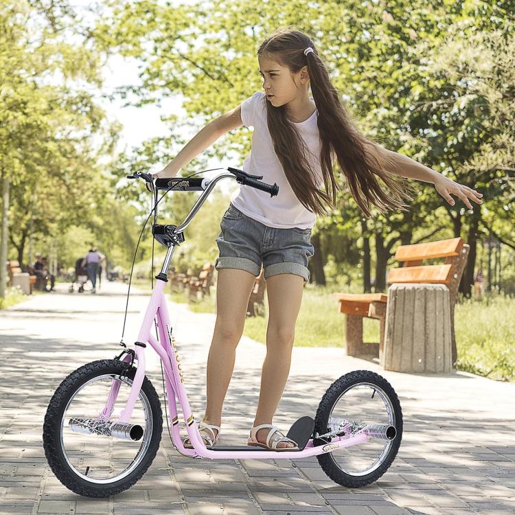 Large-wheel scooter (41 cm pneumatic tires) with pegs – Pink