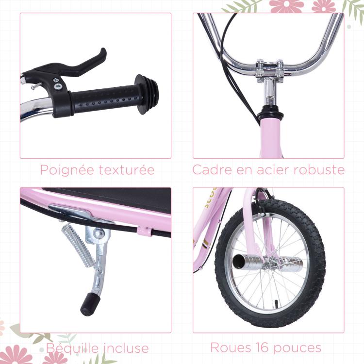 Large-wheel scooter (41 cm pneumatic tires) with pegs – Pink