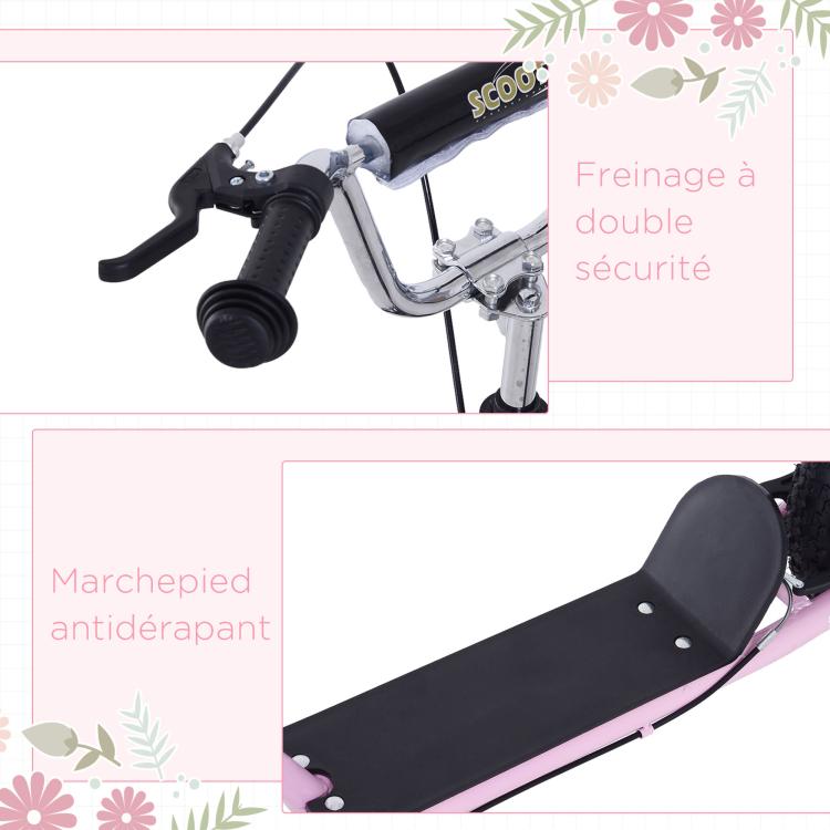 Large-wheel scooter (41 cm pneumatic tires) with pegs – Pink