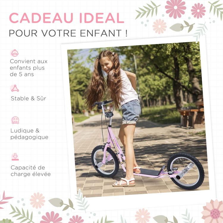 Large-wheel scooter (41 cm pneumatic tires) with pegs – Pink