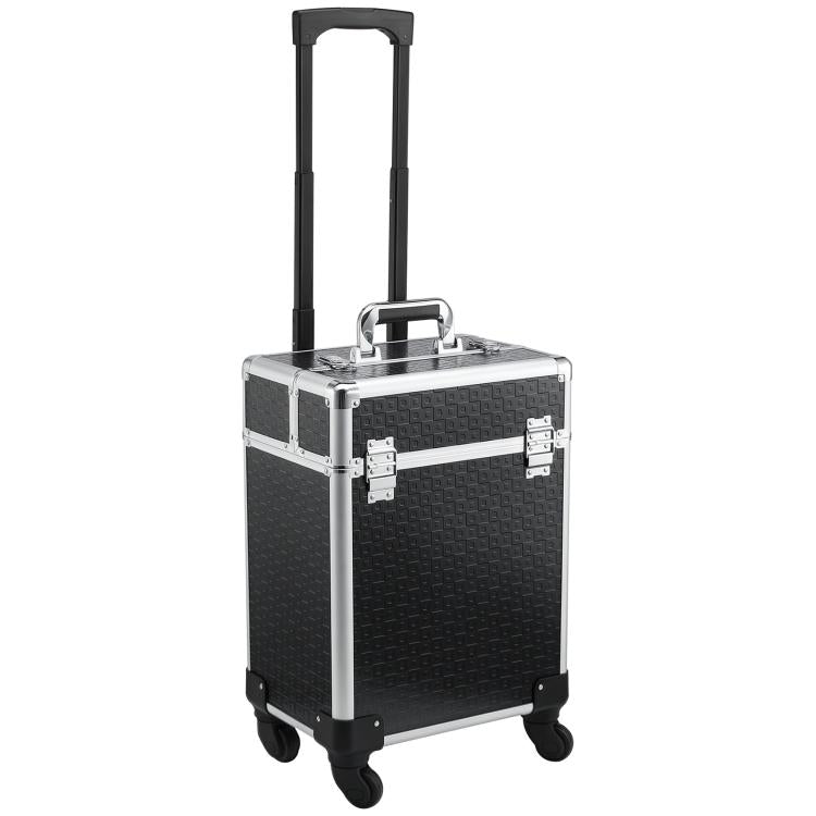 Black aluminum makeup trolley case with adjustable telescopic handle (34L x 24W x 52H cm)